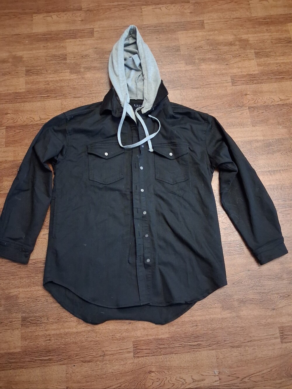 Risen Jean Jacket With Attached Grey Hoodie Zip Up